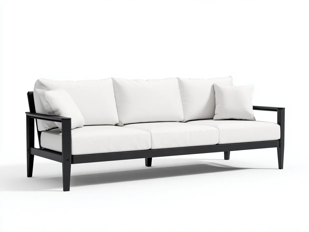 3-Sitzer-Sofa 232x84x76 cm - Metall Schwarz und Weiß - Outdoor Lounge Sofa mit drei Sitzkissen-Craftuphub