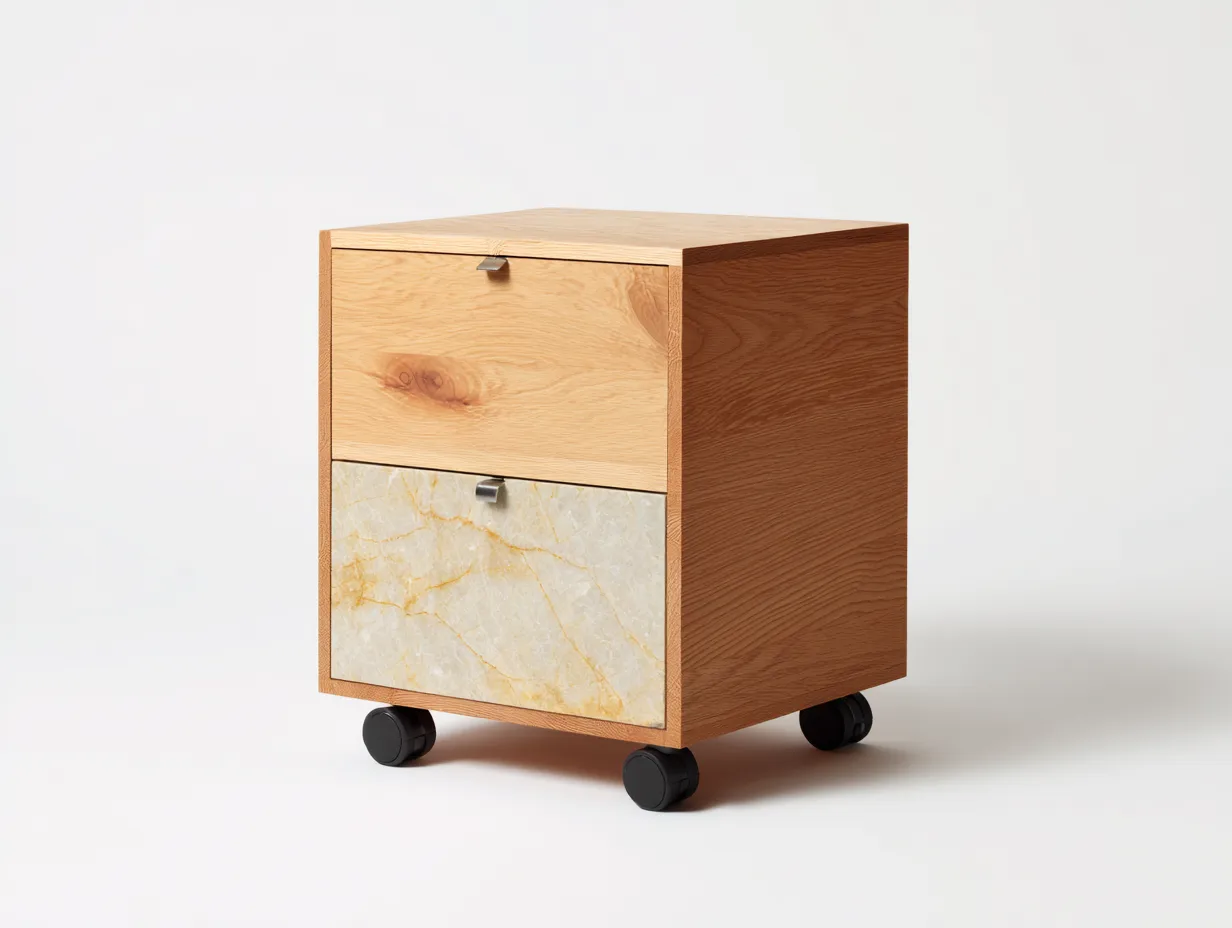 Aktenschrank 48x42x55 cm - Holz Natur und Steinoptik - Rollcontainer für Büro mit 2 Schubladen-Craftuphub