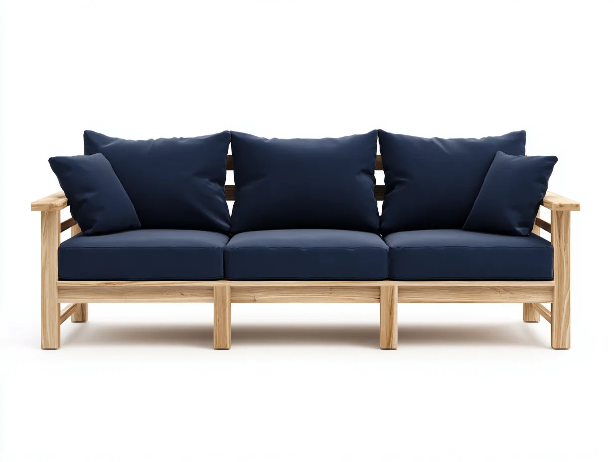 3-Sitzer-Sofa 236x90x76 cm - Naturholz Dunkelblau - Outdoor Sofa mit breiten Armlehnen-Craftuphub