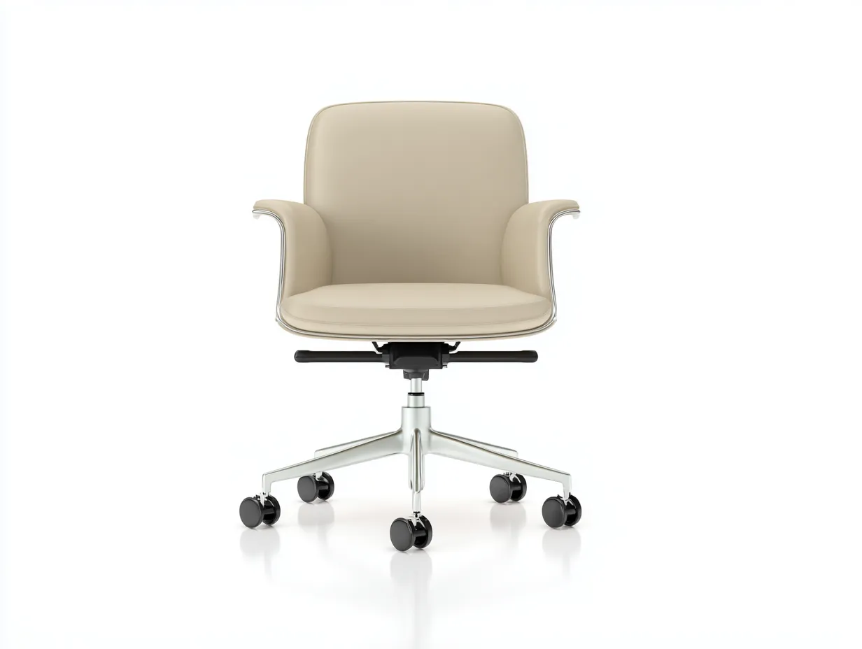 Bürostuhl Kunstleder 62x64x89-97 cm - Beige - drehbar mit Armlehnen und Rollen für Büro-Craftuphub