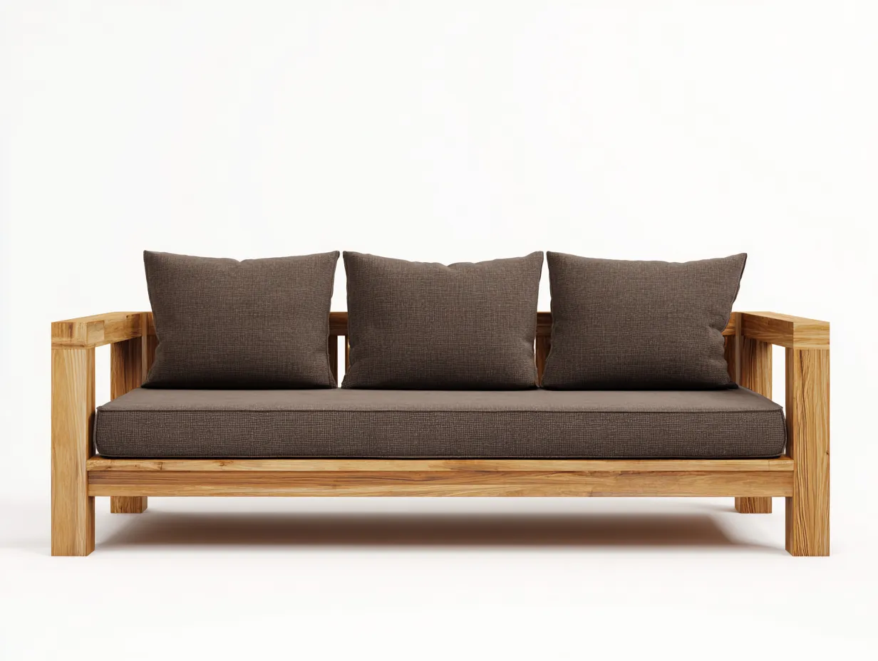 3-Sitzer-Sofa 220x86x75 cm - Holz Braun und Grau - Outdoor Sofa mit Stoffpolstern und klarer Holzstruktur-Craftuphub