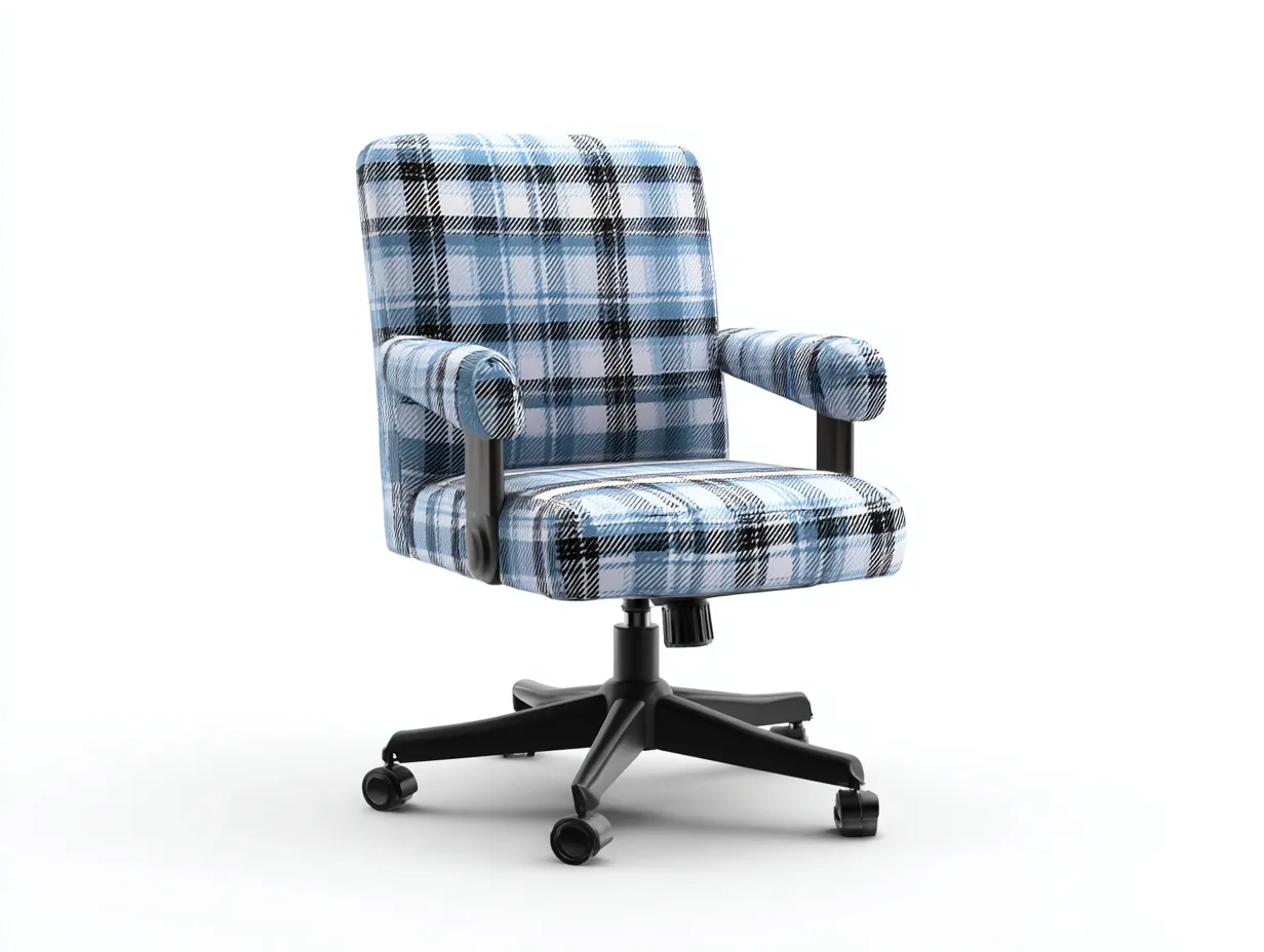 Bürostuhl Stoff 58x61x86-96 cm - Blau-Weiß kariert - kompakt mit Armlehnen und Rollen für Arbeitszimmer-Craftuphub