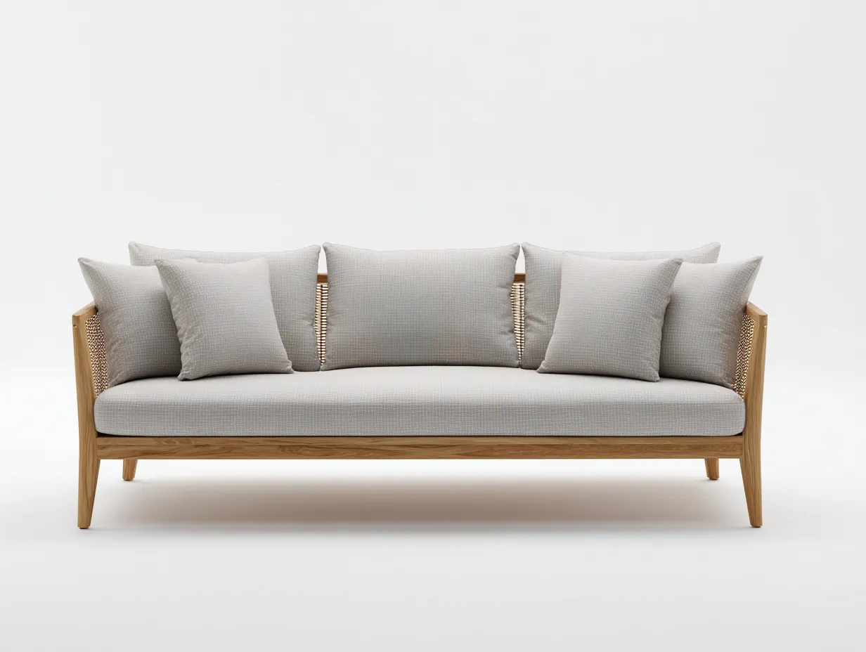 3-Sitzer-Sofa 234x86x75 cm - Naturholz Hellgrau - Outdoor Sofa mit schmalem Rahmen und Rückenpolstern-Craftuphub