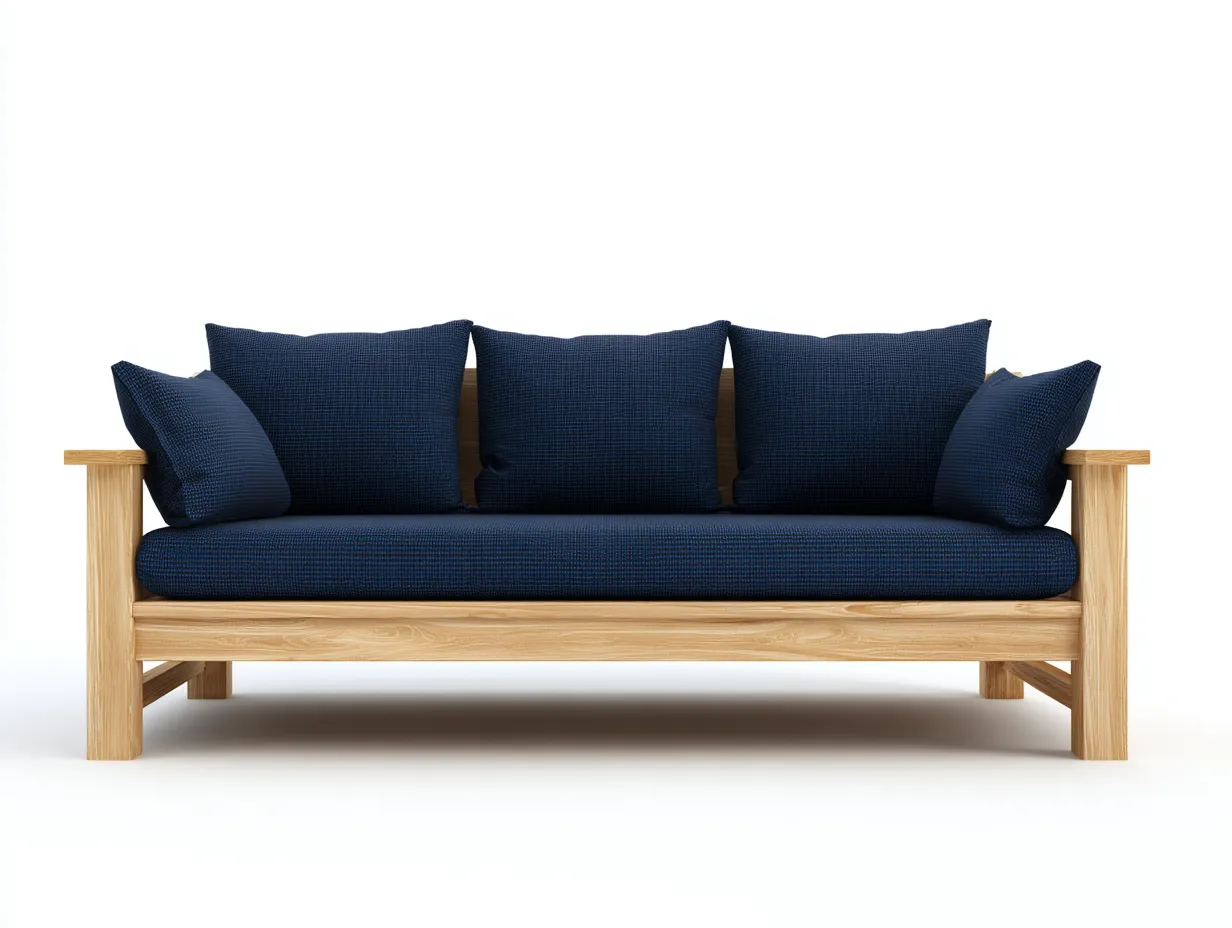 3-Sitzer-Sofa 230x88x74 cm - Naturholz Dunkelblau - Outdoor Lounge Sofa mit breiter Sitzauflage-Craftuphub