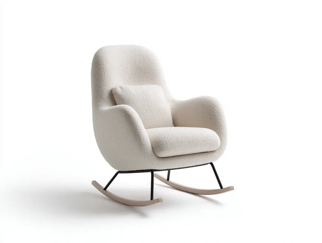 Fauteuil à bascule-tissu-métal-bois-82x95x101 cm-blanc cassé-noir-bois clair-style moderne-Casaupmart