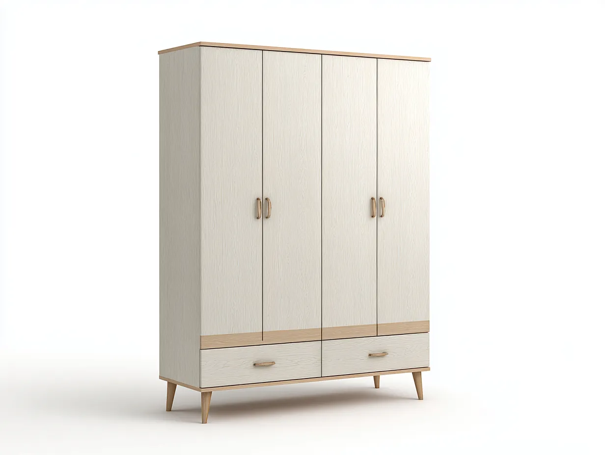 Kleiderschränke mit vier Türen-MDF-Holz-188x58x205 cm-Weiß-Braun-Moderner Stil-Jamoioroom