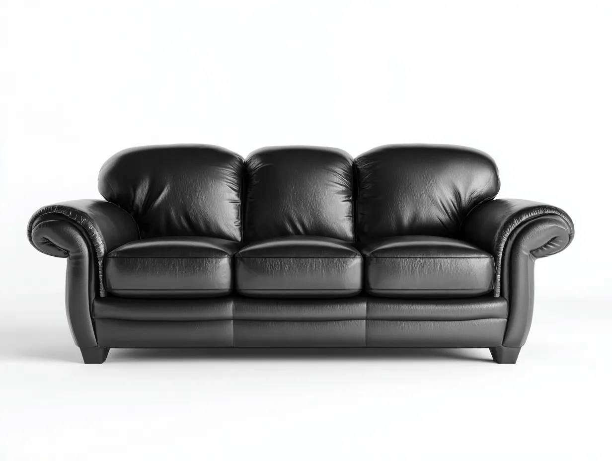 3 Sitzer Sofas-Leder-Holz-218x92x88 cm-Schwarz-Klassischer Stil-Jamoioroom