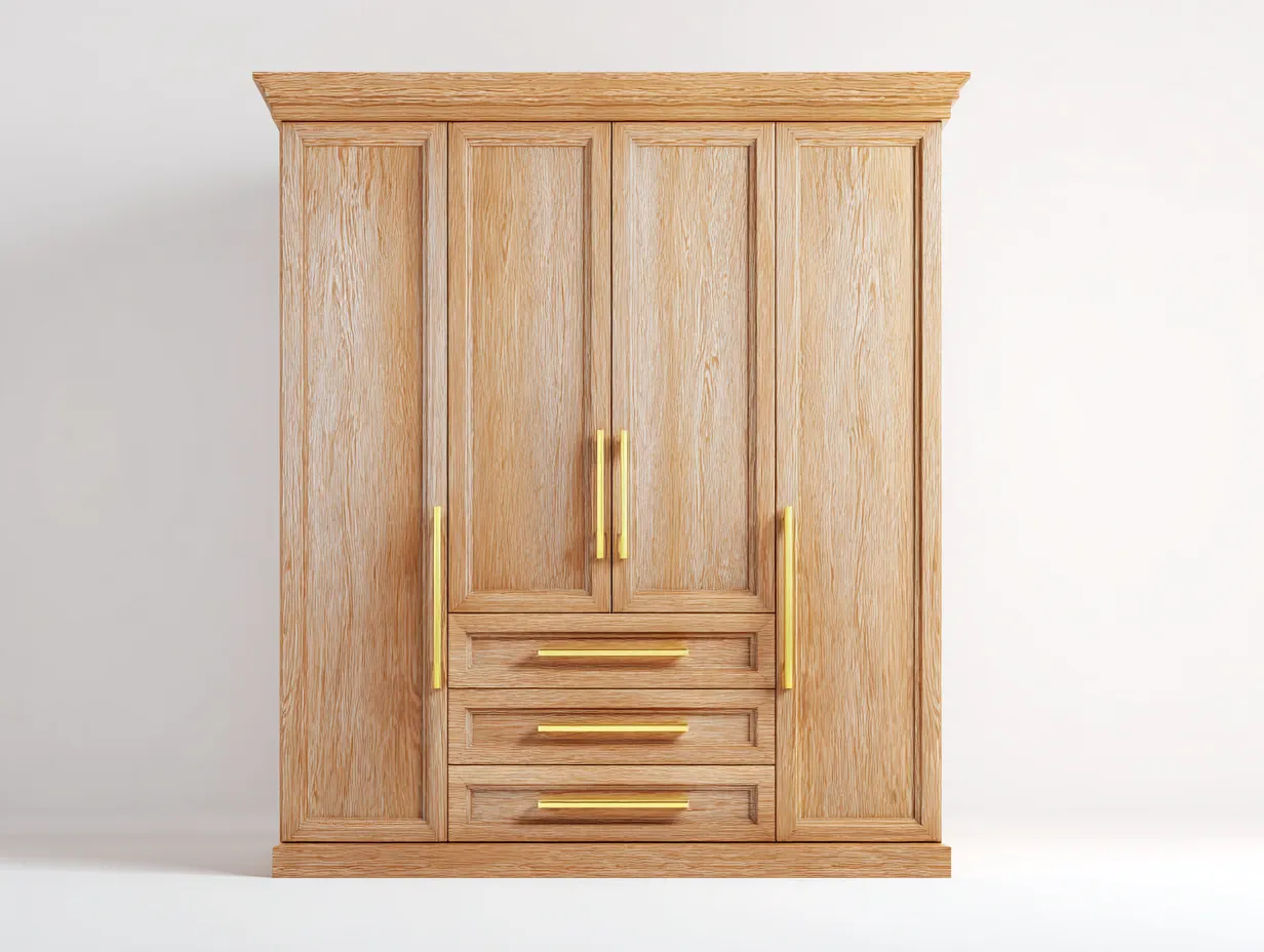 Kleiderschränke mit vier Türen-MDF-Holz-178x60x200 cm-Braun-Gold-Klassischer Stil-Jamoioroom
