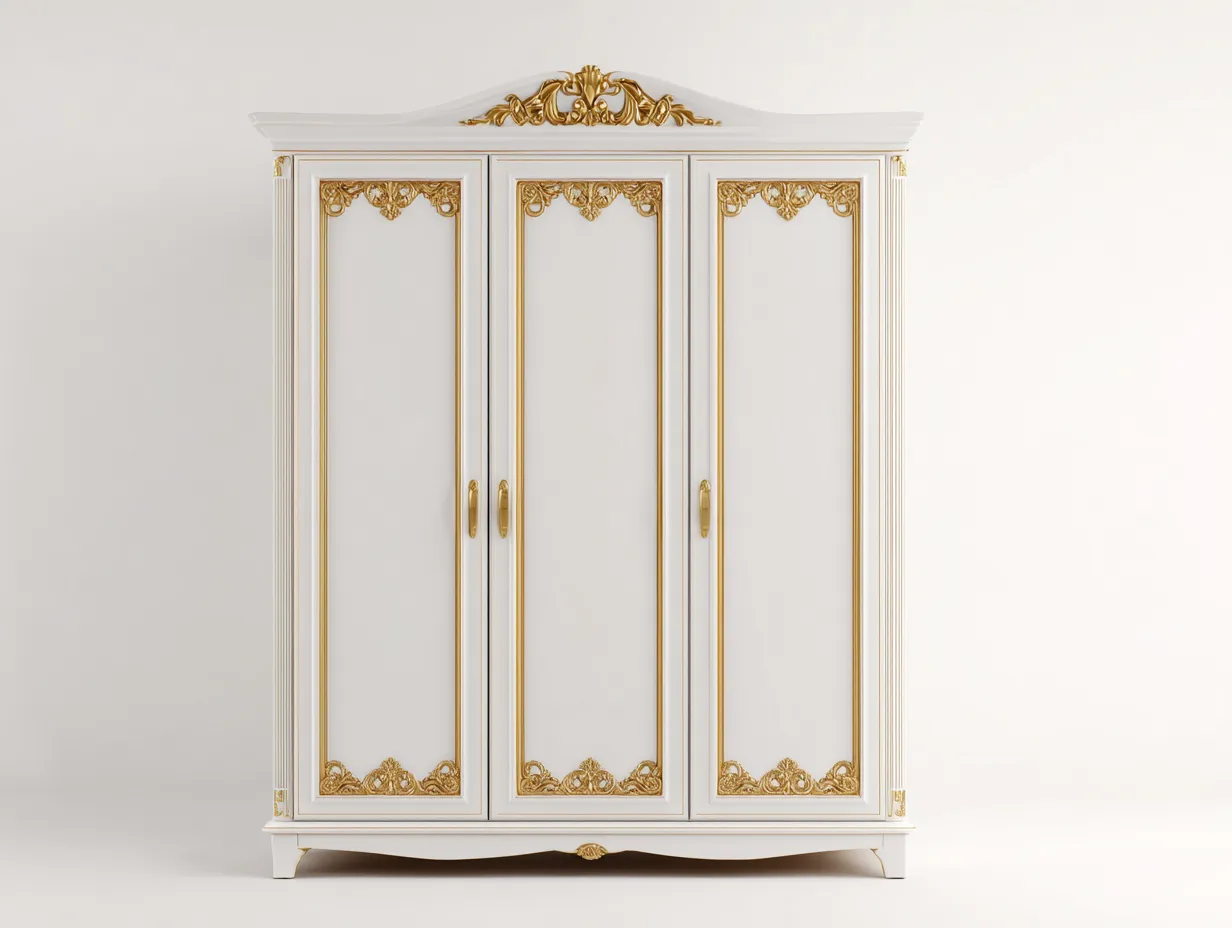 Kleiderschränke mit drei Türen-MDF-Holz-172x60x215 cm-Weiß-Gold-Klassischer Stil-Jamoioroom