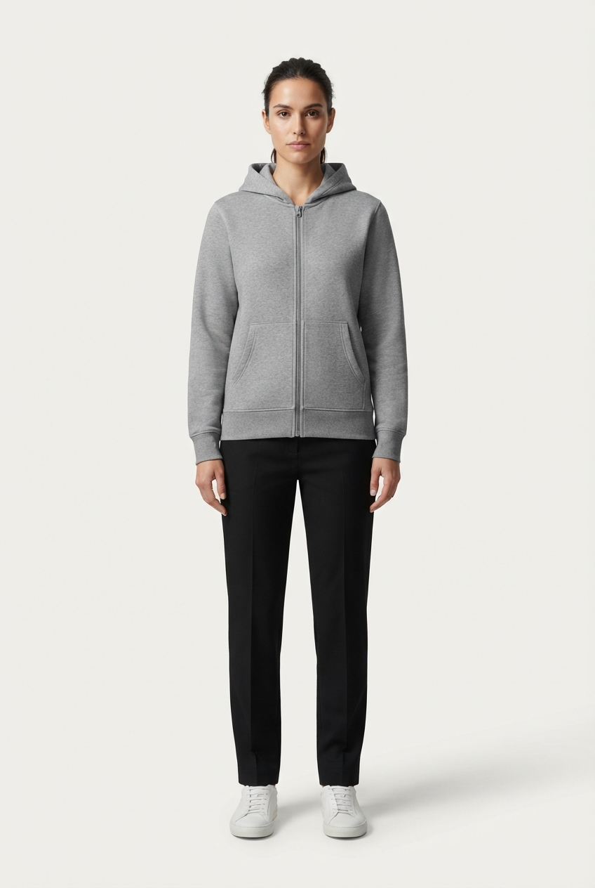 Modern gray zip hoodie with clean urban silhouette