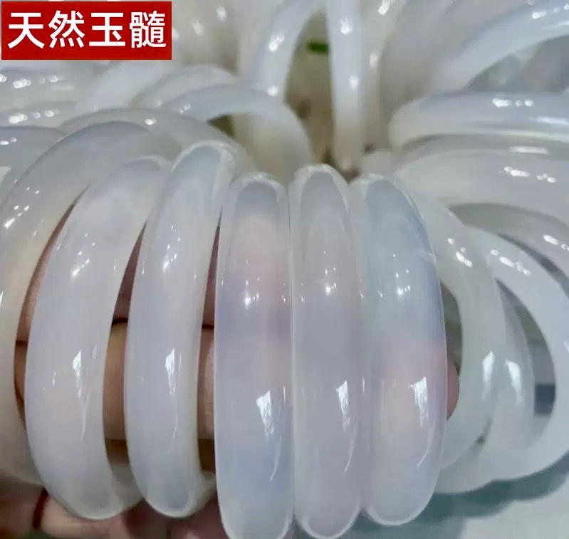 Natural white chalcedony (agate) bangle, also known as White Moonlight Lychee Jelly jade bangle