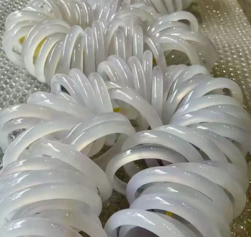Natural white chalcedony (agate) bangle, also known as White Moonlight Lychee Jelly jade bangle