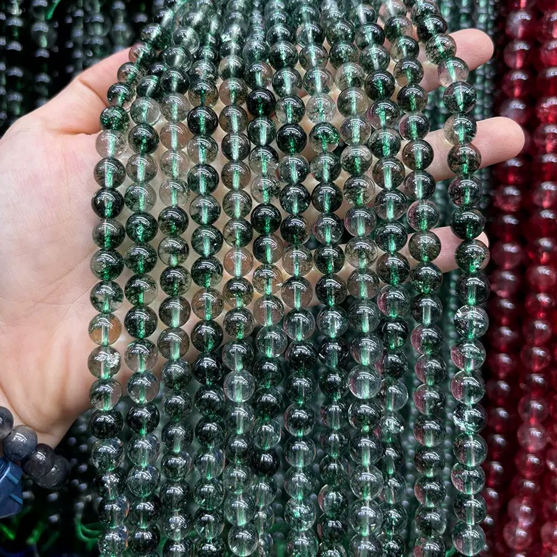 Optimized phantom quartz round beads (loose beads), suitable for making DIY bracelets.