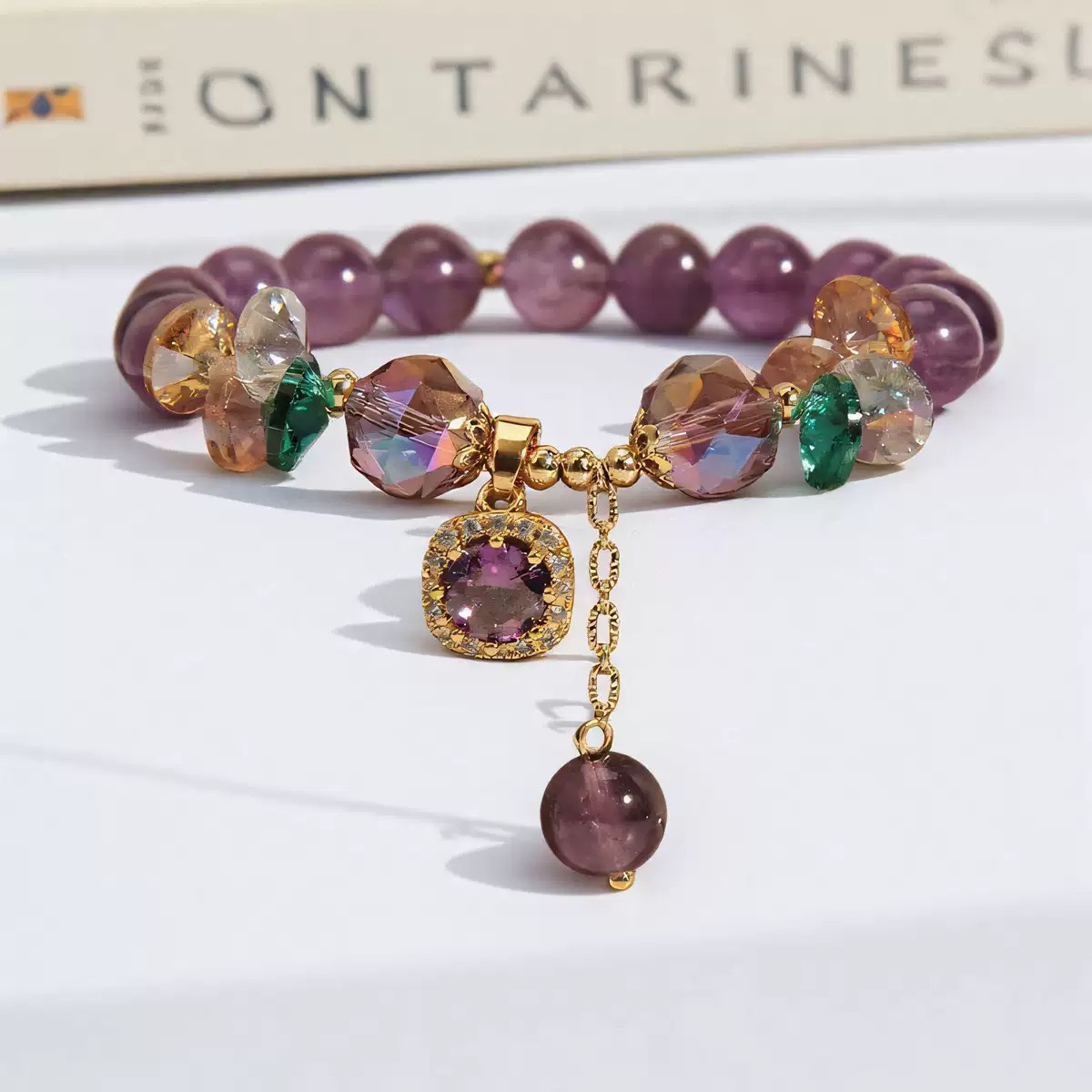 Luxury Purple Crystal Dangle Charm Bracelet Women Fashion Bead Bracelet