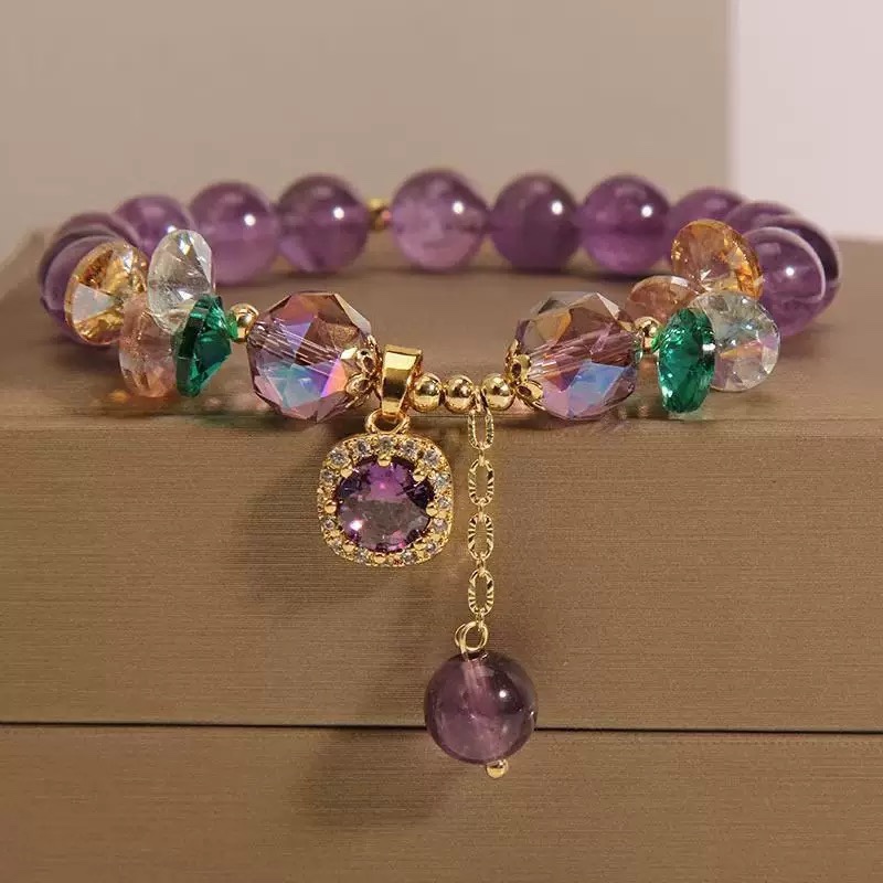 Luxury Purple Crystal Dangle Charm Bracelet Women Fashion Bead Bracelet