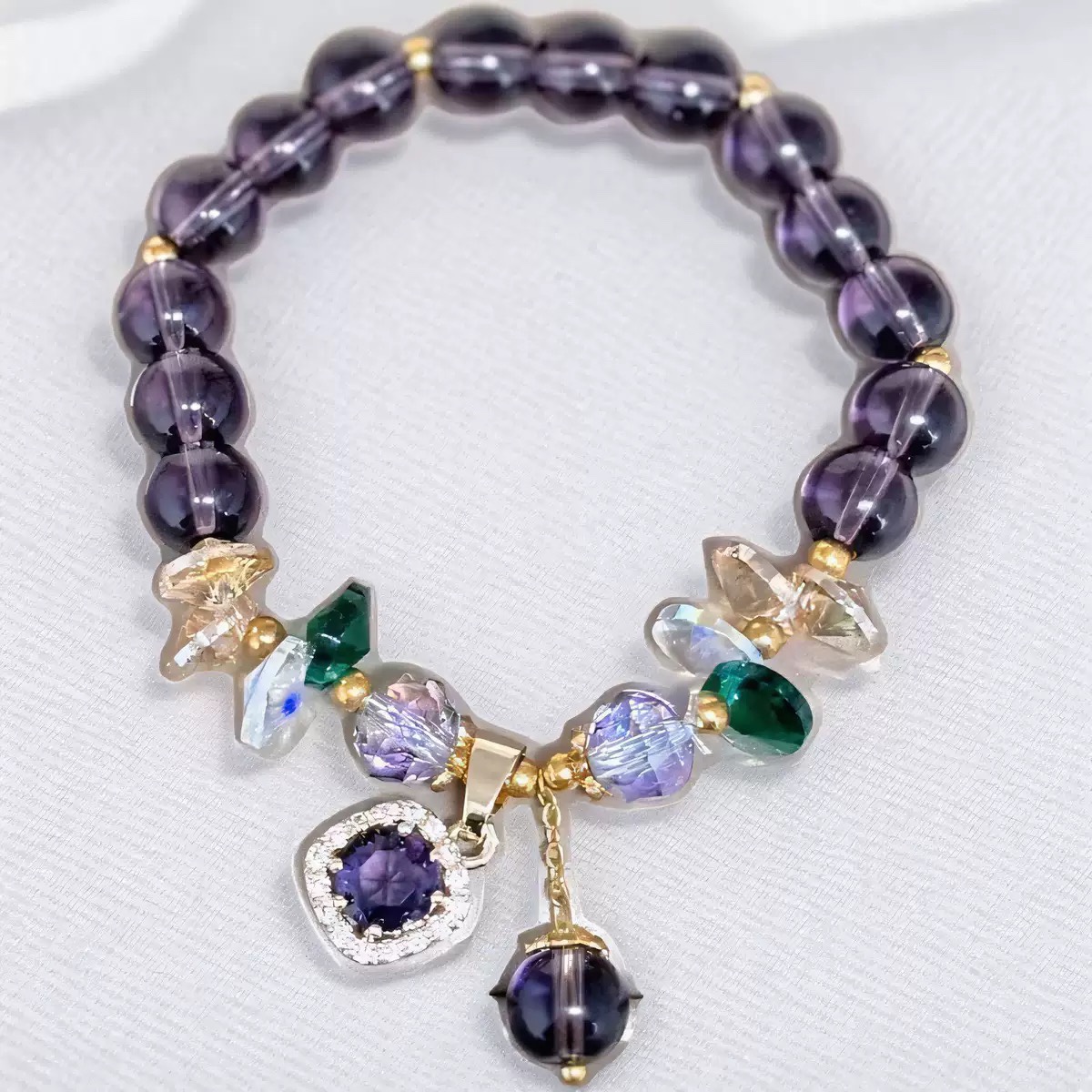 Luxury Purple Crystal Dangle Charm Bracelet Women Fashion Bead Bracelet