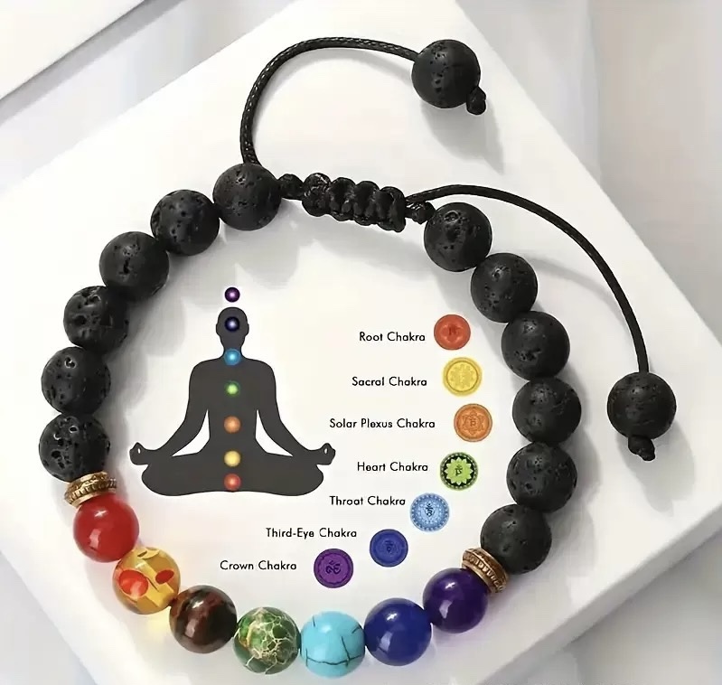 7 Chakra Crystal Lava Stone Bracelet Unisex Yoga Bracelet
