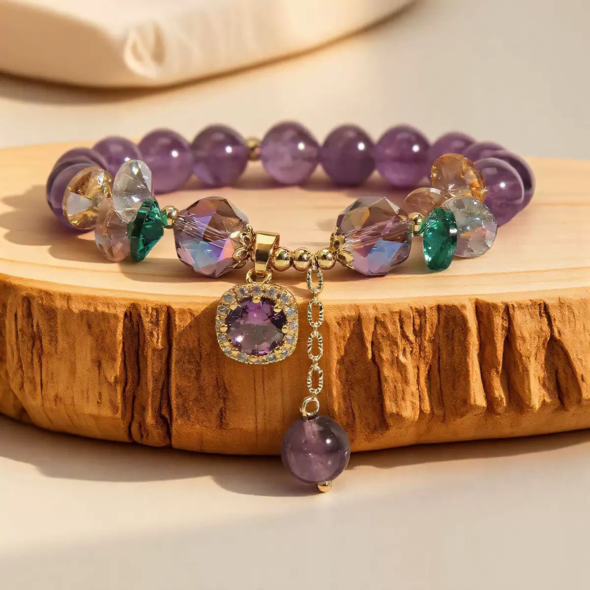 Luxury Purple Crystal Dangle Charm Bracelet Women Fashion Bead Bracelet