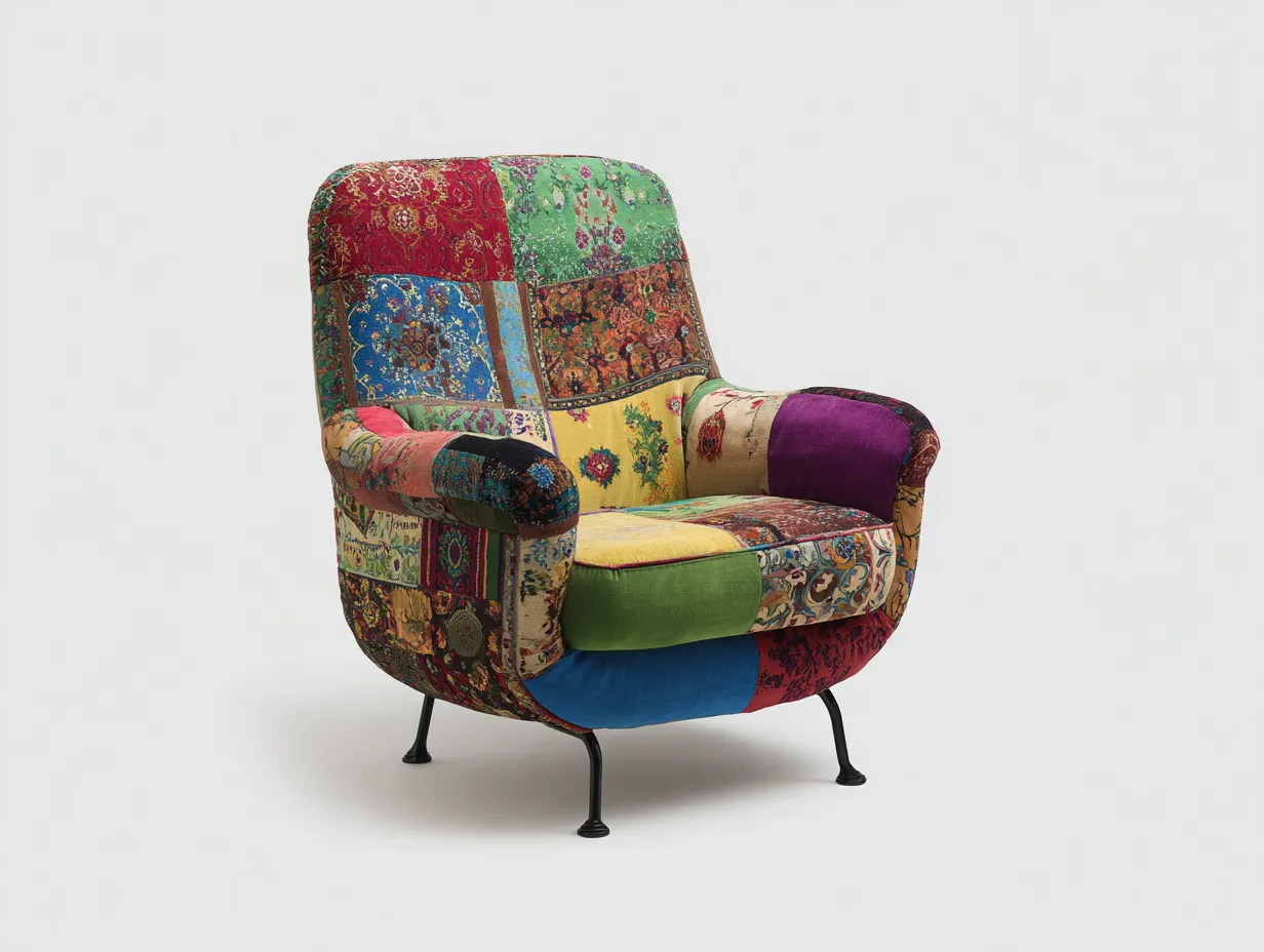 Fauteuil - tissu-velours-métal - 82x78x88 cm - multicolore - style vintage patchwork-Bamboogobase
