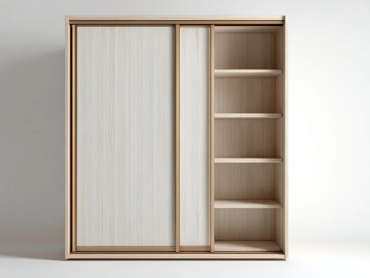 Armoire - Bois massif - 160 x 60 x 195 cm - Bois clair - Style minimaliste avec portes coulissantes-Bamboogobase