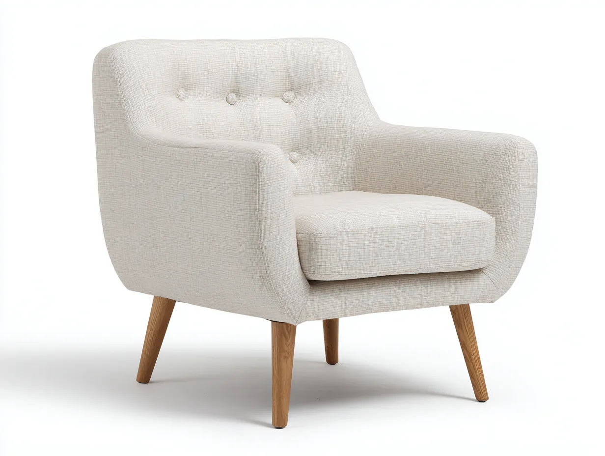 Fauteuil - tissu-bois - 82x79x87 cm - beige - style scandinave capitonné-Bamboogobase