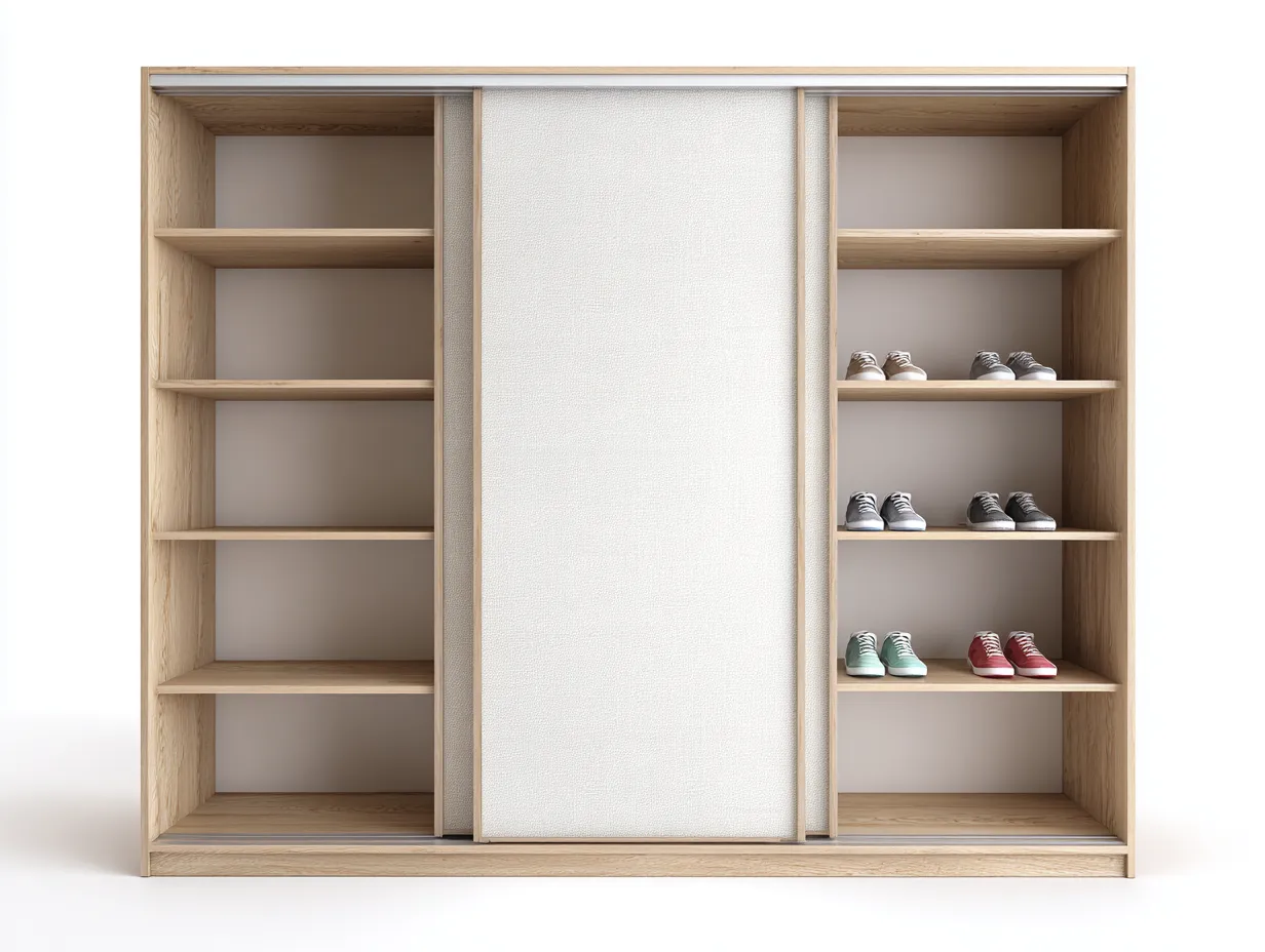 Armoire - Bois massif - 180 x 62 x 200 cm - Chêne clair-Beige - Style moderne avec portes coulissantes-Bamboogobase