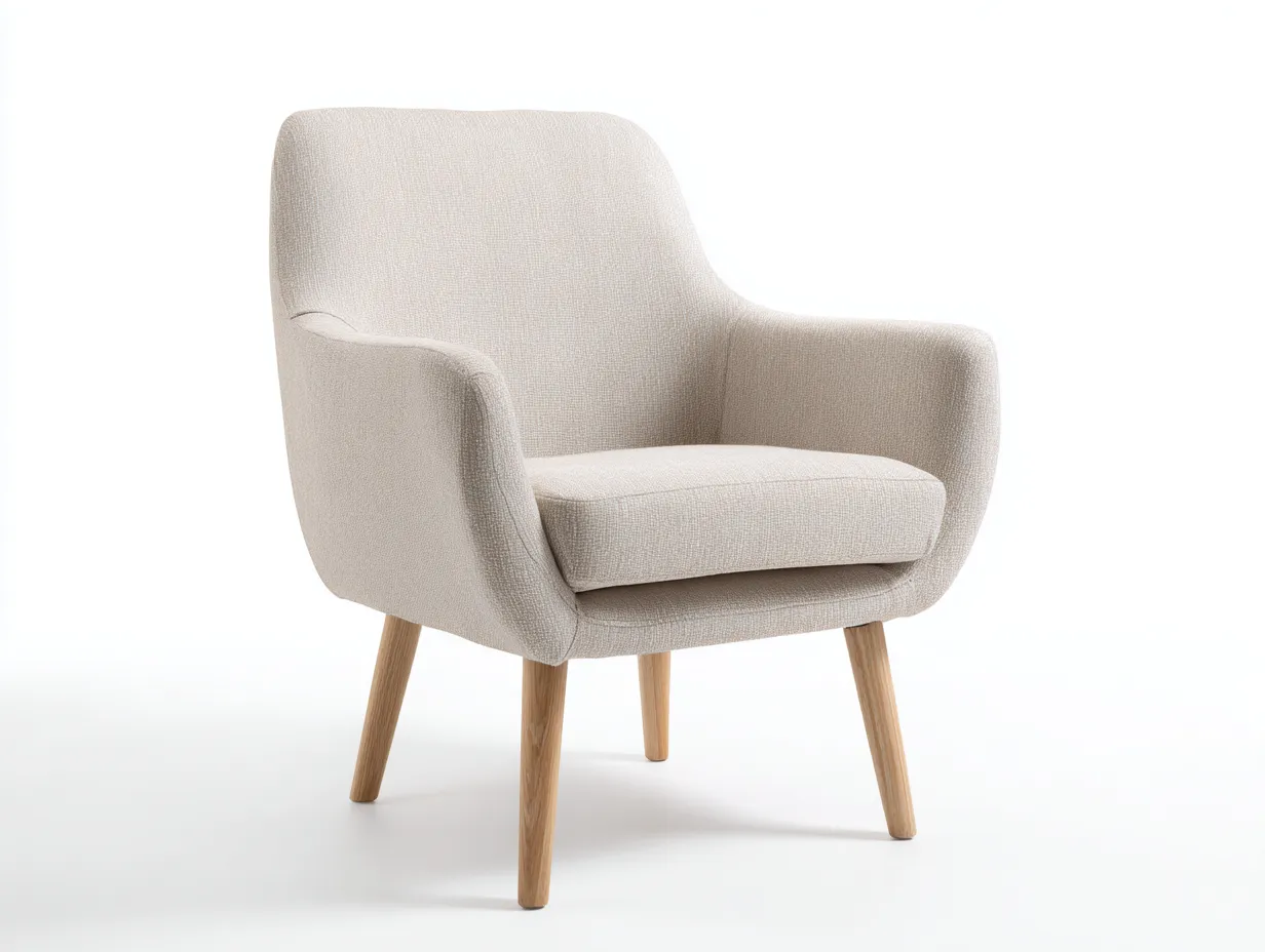 Fauteuil - tissu-bois - 78x76x85 cm - beige - style scandinave minimaliste-Bamboogobase