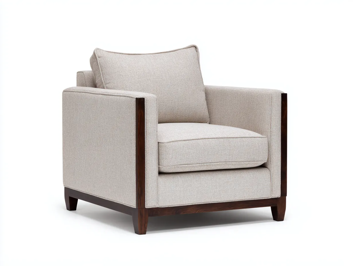 Fauteuil - tissu-bois - 90x87x86 cm - beige-marron - style moderne géométrique-Bamboogobase
