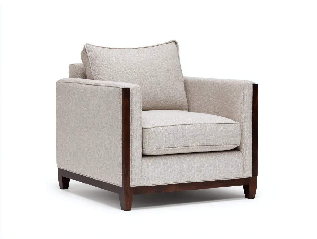 Fauteuil - tissu-bois - 90x87x86 cm - beige-marron - style moderne géométrique-Bamboogobase
