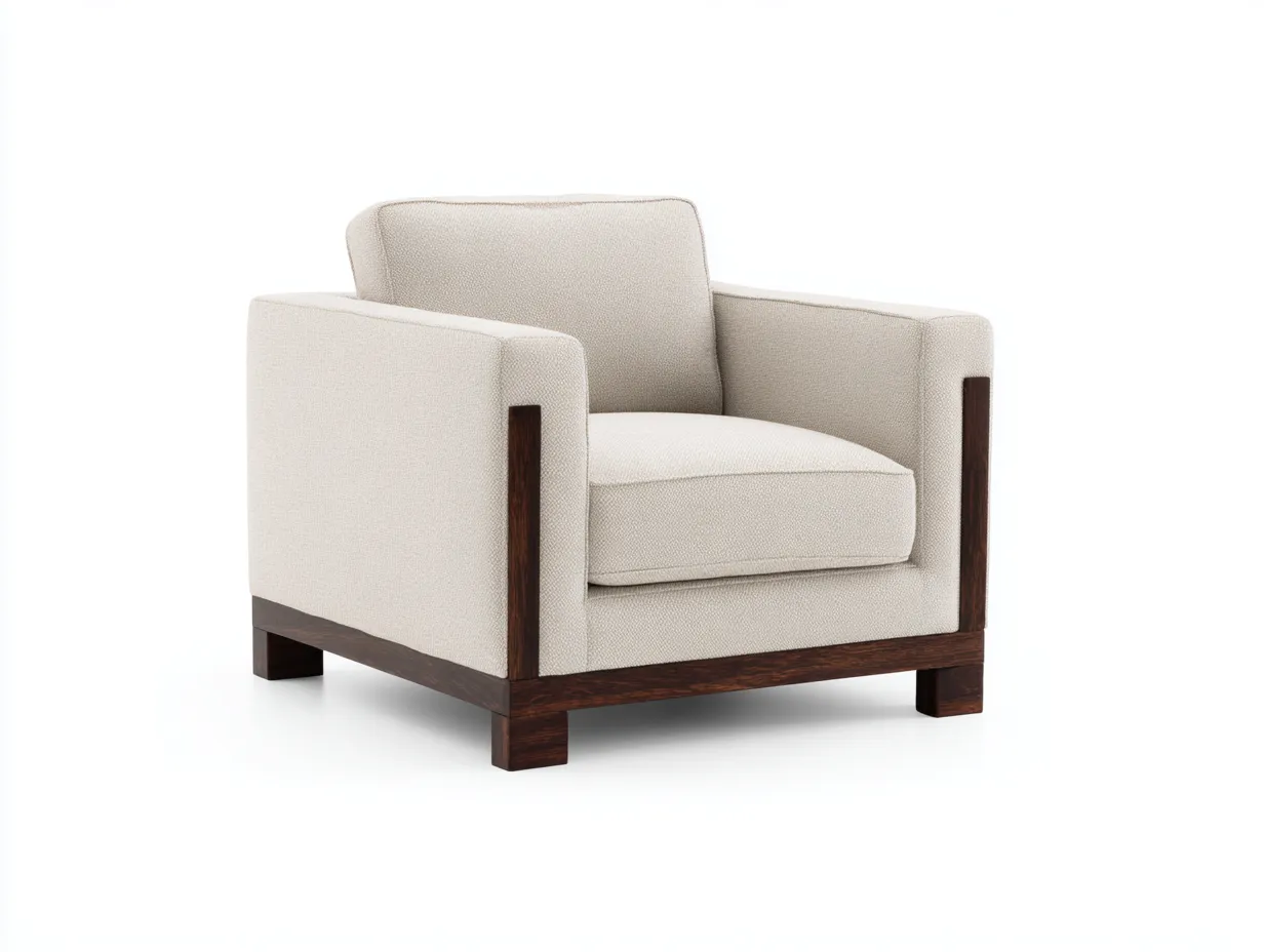 Fauteuil - tissu-bois - 88x85x84 cm - beige-marron - style moderne structuré-Bamboogobase
