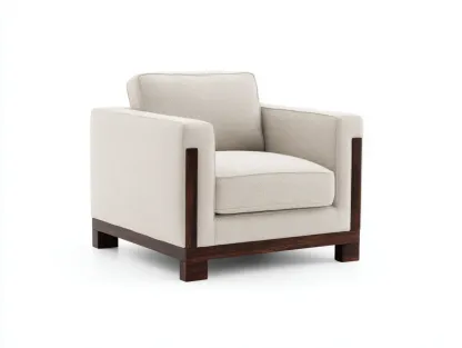 Fauteuil - tissu-bois - 88x85x84 cm - beige-marron - style moderne structuré-Bamboogobase