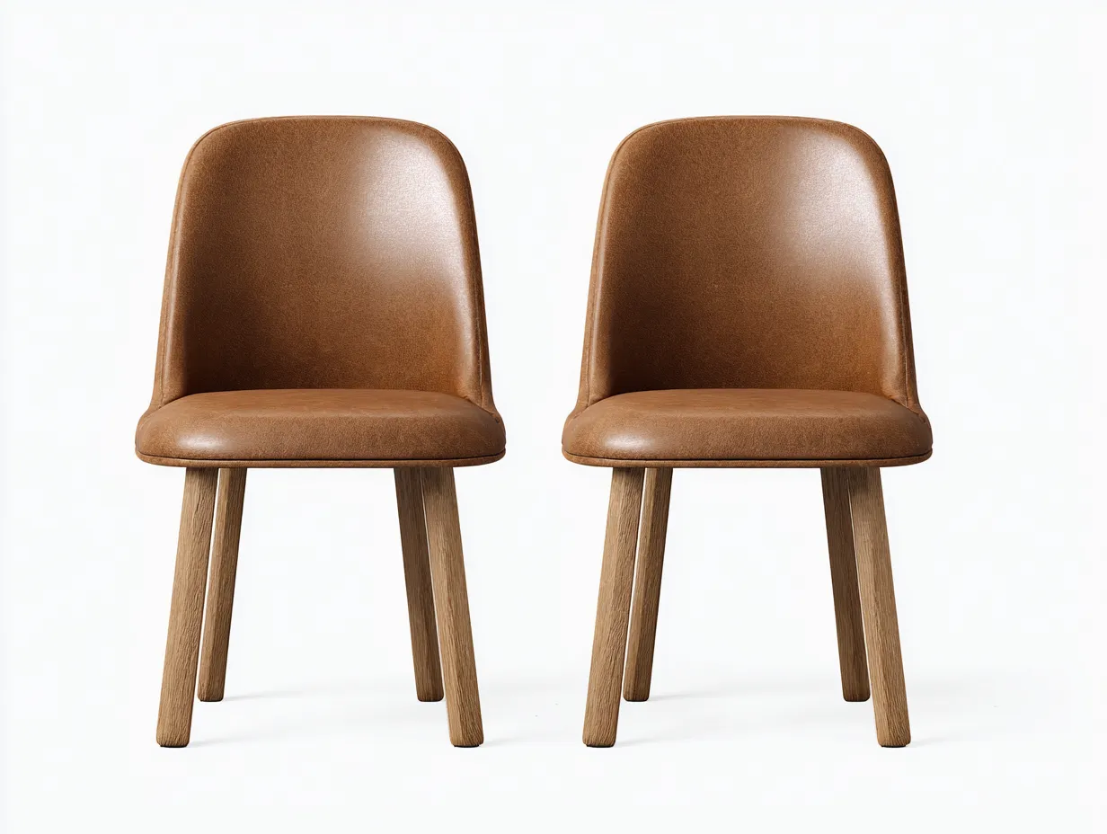 Chaise de salle à manger-Similicuir-Bois-44 x 52 x 82 cm-Marron clair-Style scandinave-Craftmyio