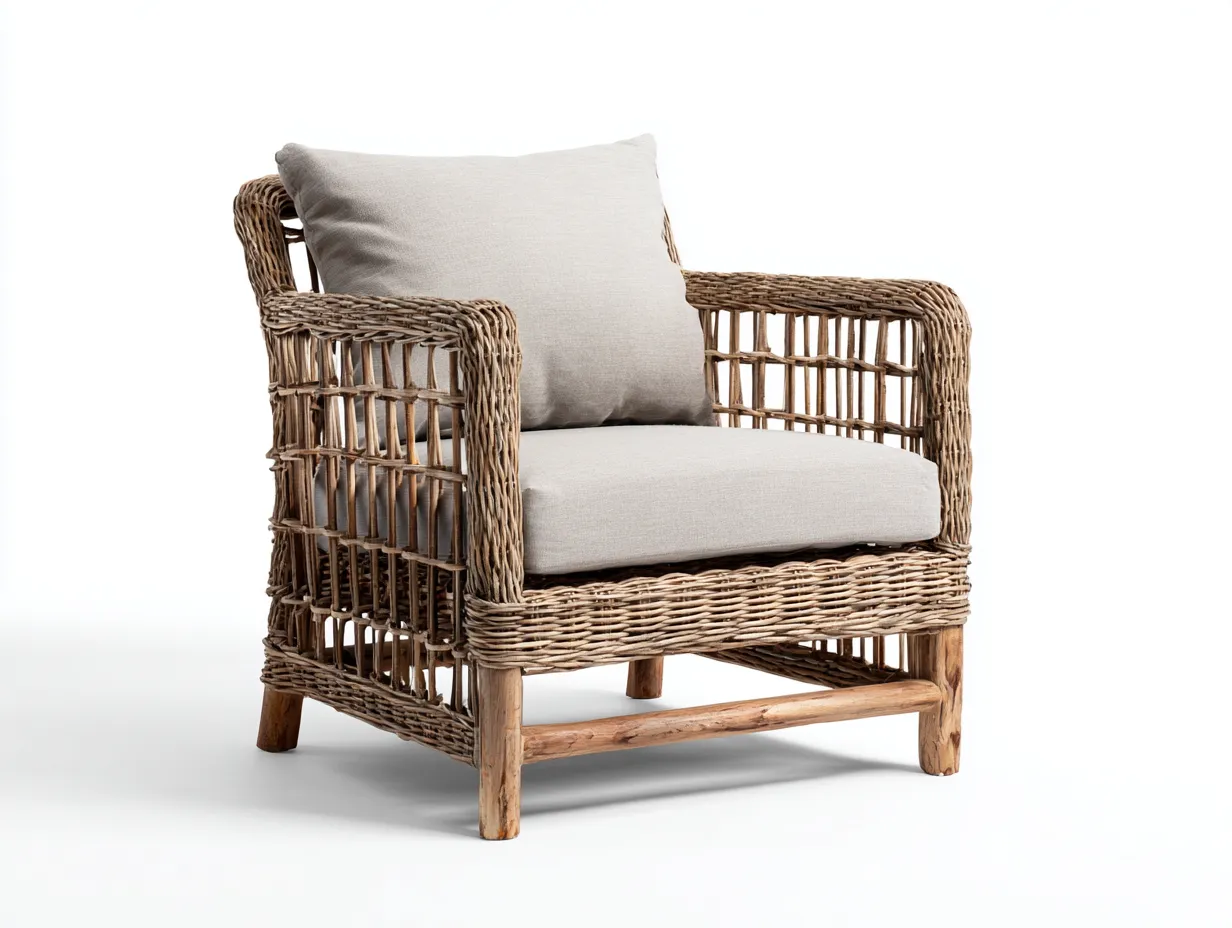 Fauteuil en rotin naturel 76x72x84 cm - naturel - design bohème pour extérieur-Pinemynest