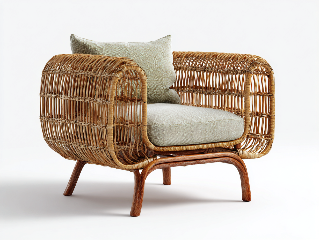 Fauteuil en rotin brun naturel-beige clair 92x78x76 cm - adapté à l'extérieur - style artisanal-Pinemynest