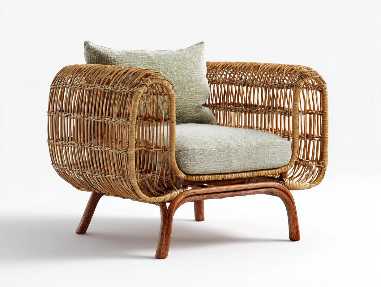 Fauteuil en rotin brun naturel-beige clair 92x78x76 cm - adapté à l'extérieur - style artisanal-Pinemynest