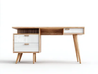Bureau en bois 150x55x78 cm - bois naturel et blanc - avec tiroirs - pour bureau - style contemporain-Havenupmart