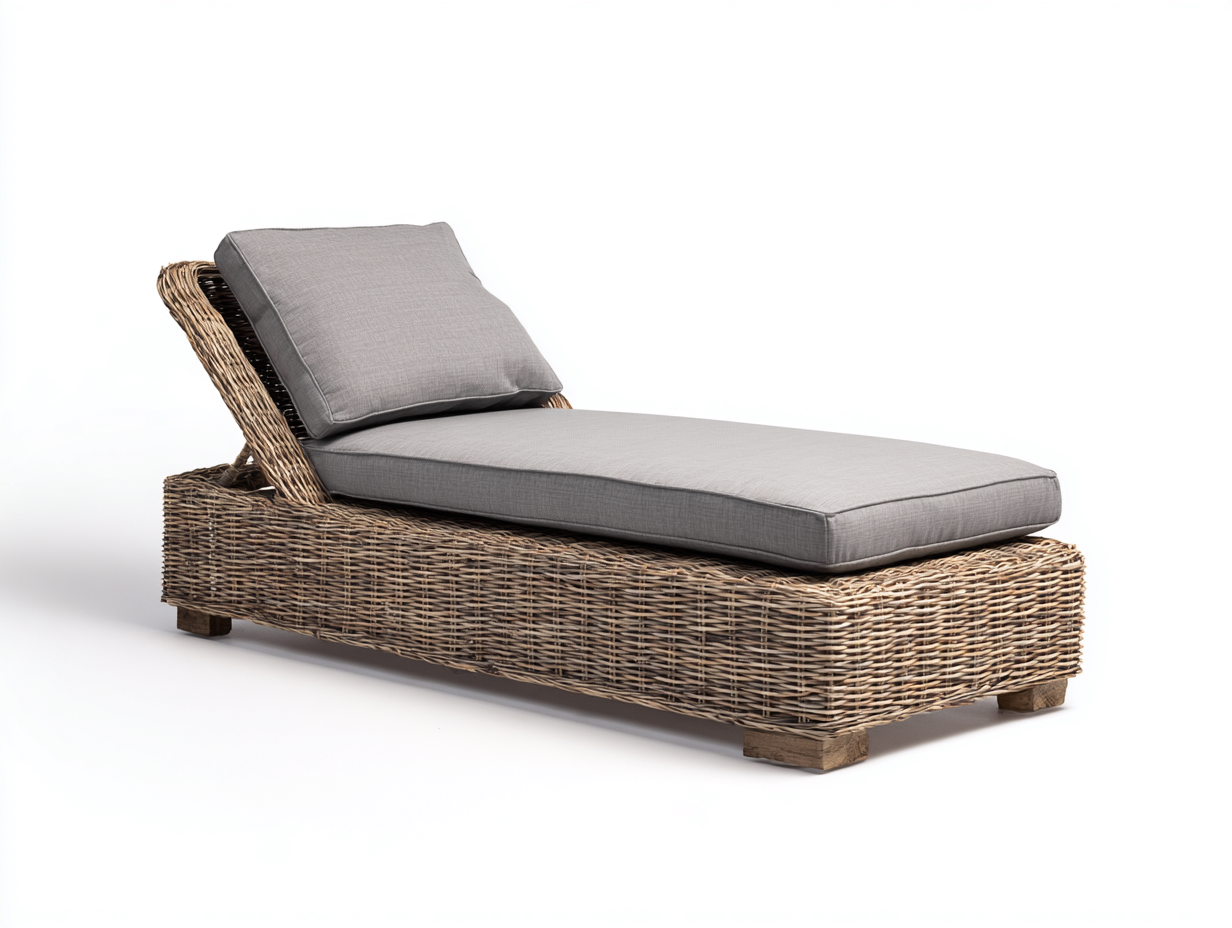 Bain de soleil en résine tressée 172x76x88 cm gris-naturel style moderne pour jardin terrasse et bord de piscine-Havenupmart