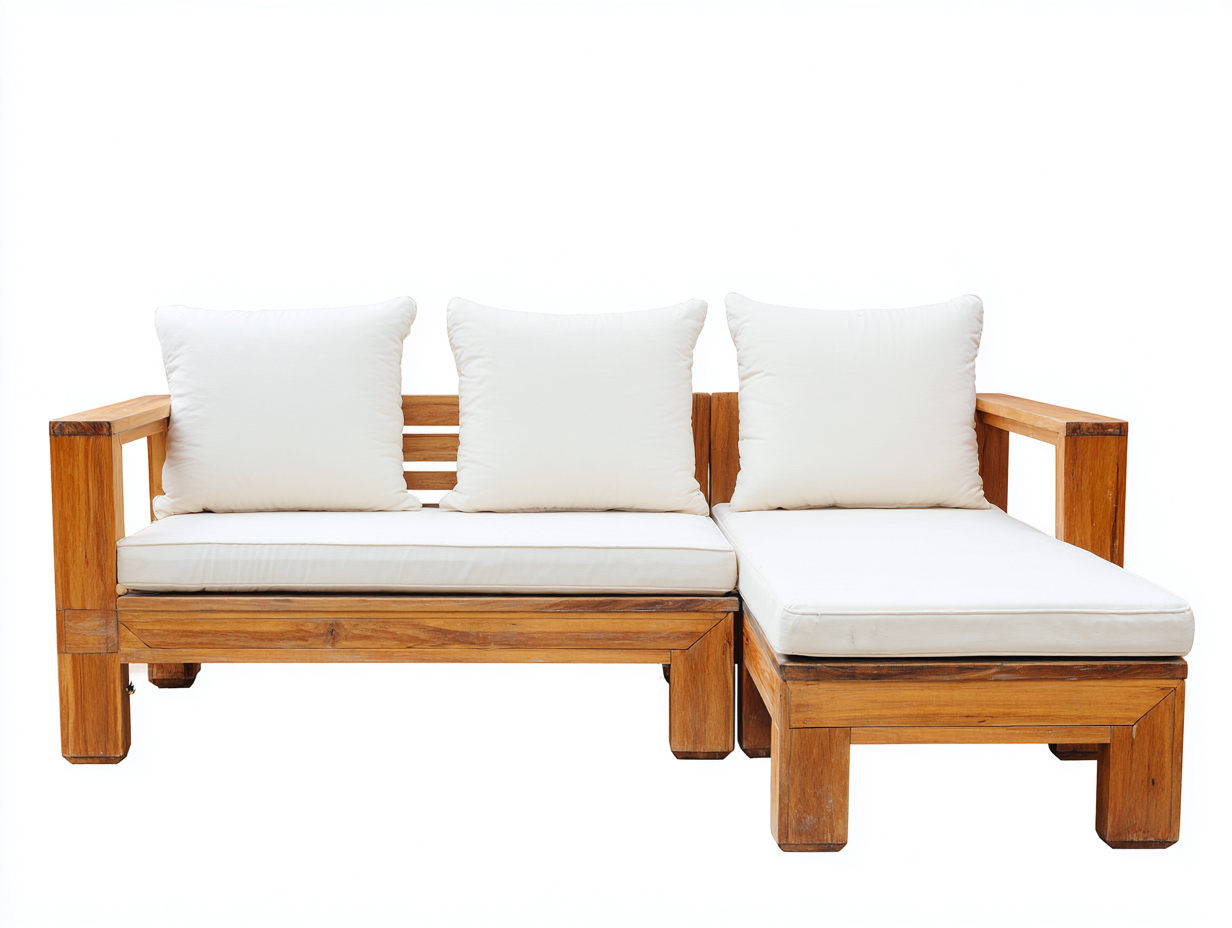 Canapé de jardin d'angle en bois 210x135x68 cm - bois naturel et blanc cassé - style contemporain extérieur-Havenupmart