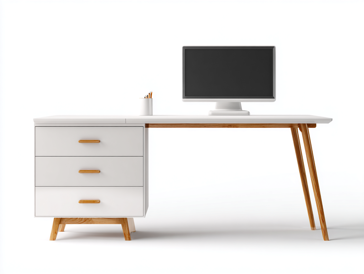 Bureau en bois 155x58x77 cm - blanc et bois naturel - avec tiroirs - pour bureau - style contemporain-Havenupmart