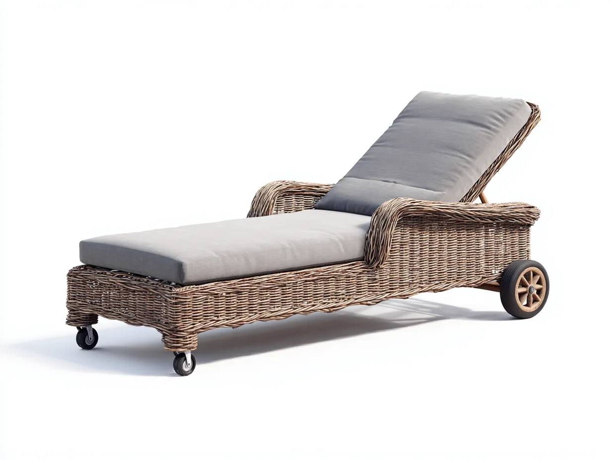 Bain de soleil en résine tressée et bois 188x74x92 cm gris-naturel style moderne pour jardin terrasse et bord de piscine-Havenupmart