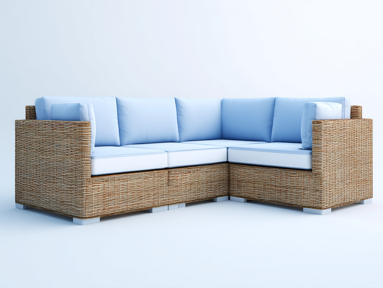 Canapé de jardin d'angle en résine tressée 220x220x72 cm - naturel et bleu clair - style contemporain extérieur-Havenupmart