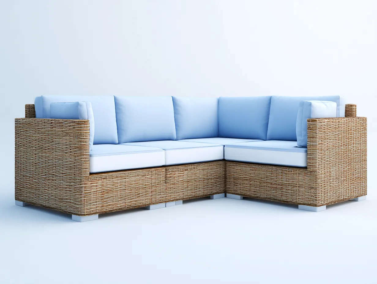Canapé de jardin d'angle en résine tressée 220x220x72 cm - naturel et bleu clair - style contemporain extérieur-Havenupmart