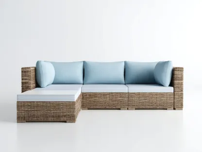 Canapé de jardin en rotin synthétique 228x148x78 cm bleu clair-naturel pour terrasse et jardin style moderne-Havenupmart