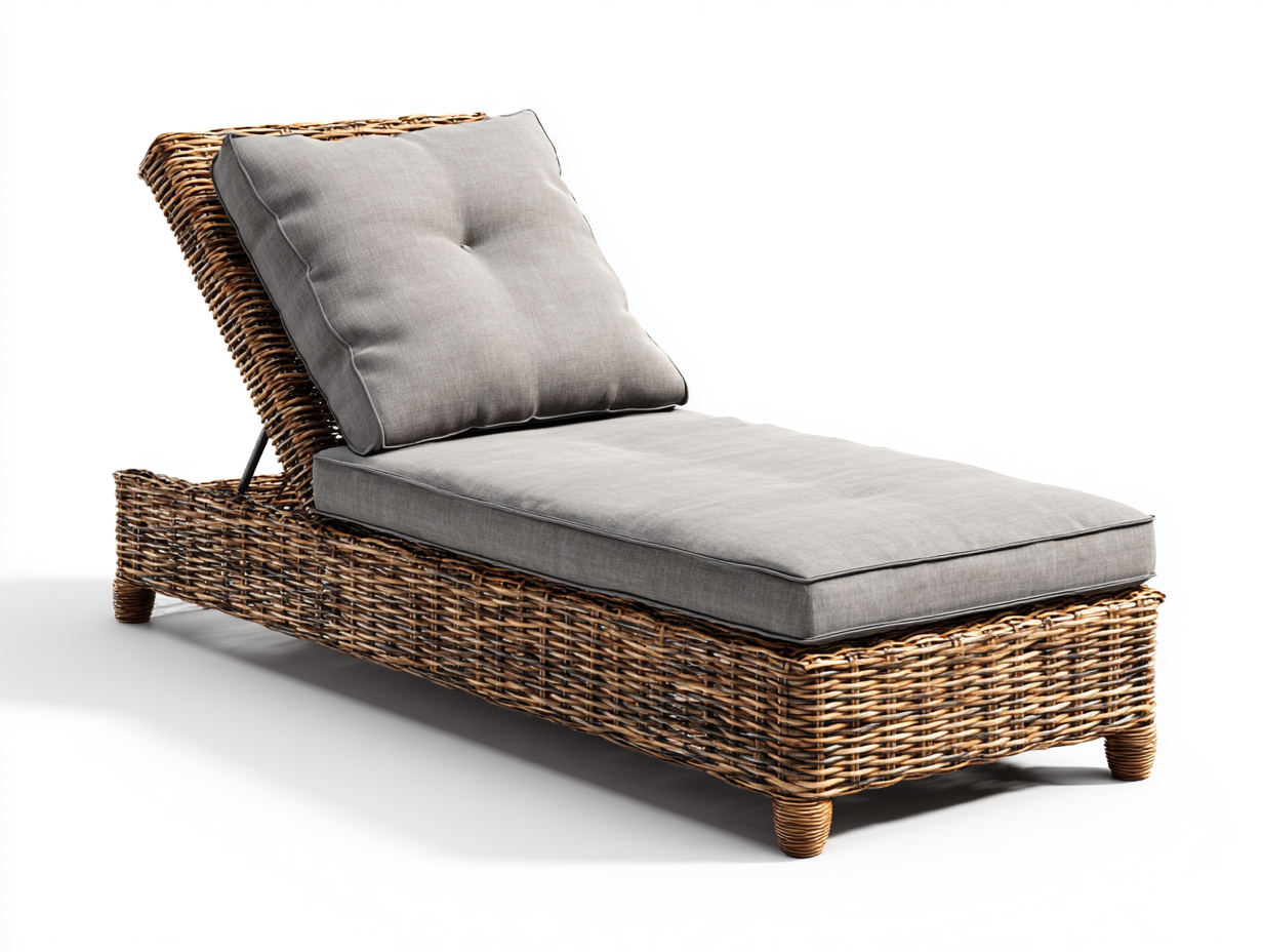 Bain de soleil en résine tressée 173x69x87 cm gris-naturel style moderne pour jardin terrasse et bord de piscine-Havenupmart