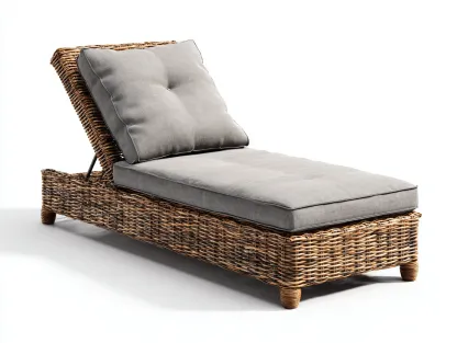 Bain de soleil en résine tressée 173x69x87 cm gris-naturel style moderne pour jardin terrasse et bord de piscine-Havenupmart