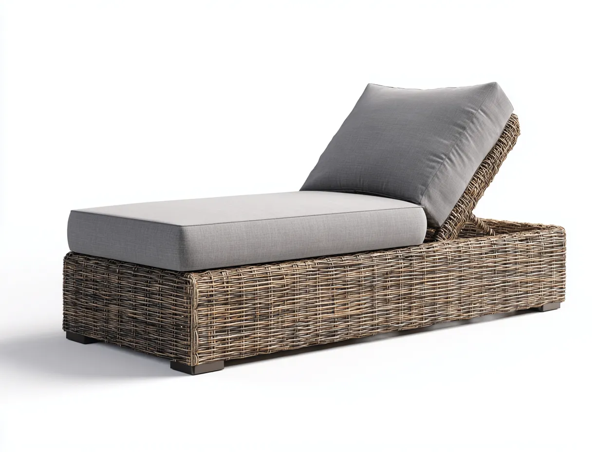 Bain de soleil en résine tressée 178x68x78 cm gris-naturel style moderne pour jardin terrasse et bord de piscine-Havenupmart