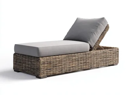 Bain de soleil en résine tressée 178x68x78 cm gris-naturel style moderne pour jardin terrasse et bord de piscine-Havenupmart