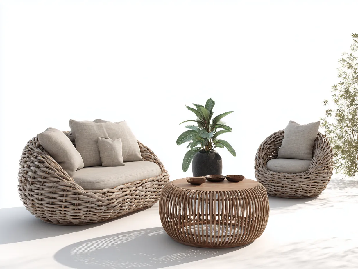 Canapé de jardin en rotin synthétique 152x88x76 cm beige-naturel pour terrasse et jardin style moderne-Havenupmart