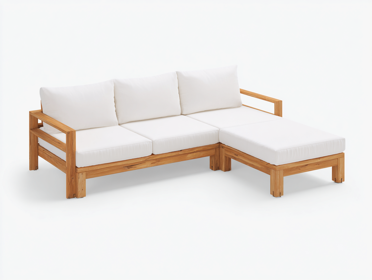 Canapé de jardin d'angle en bois 198x138x66 cm - bois naturel et blanc cassé - style contemporain extérieur-Havenupmart