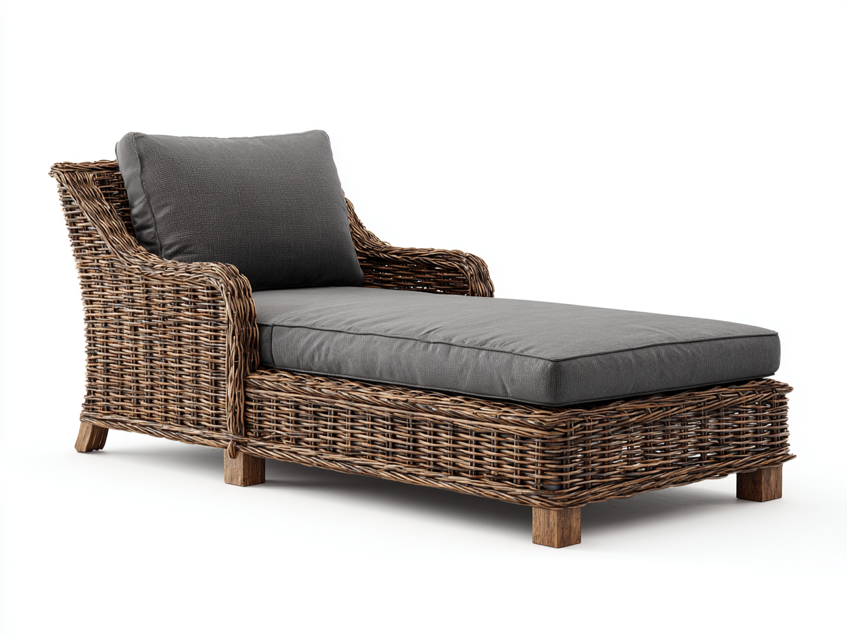 Bain de soleil en résine tressée et bois 171x75x83 cm gris foncé-naturel style moderne pour jardin terrasse et bord de piscine-Havenupmart